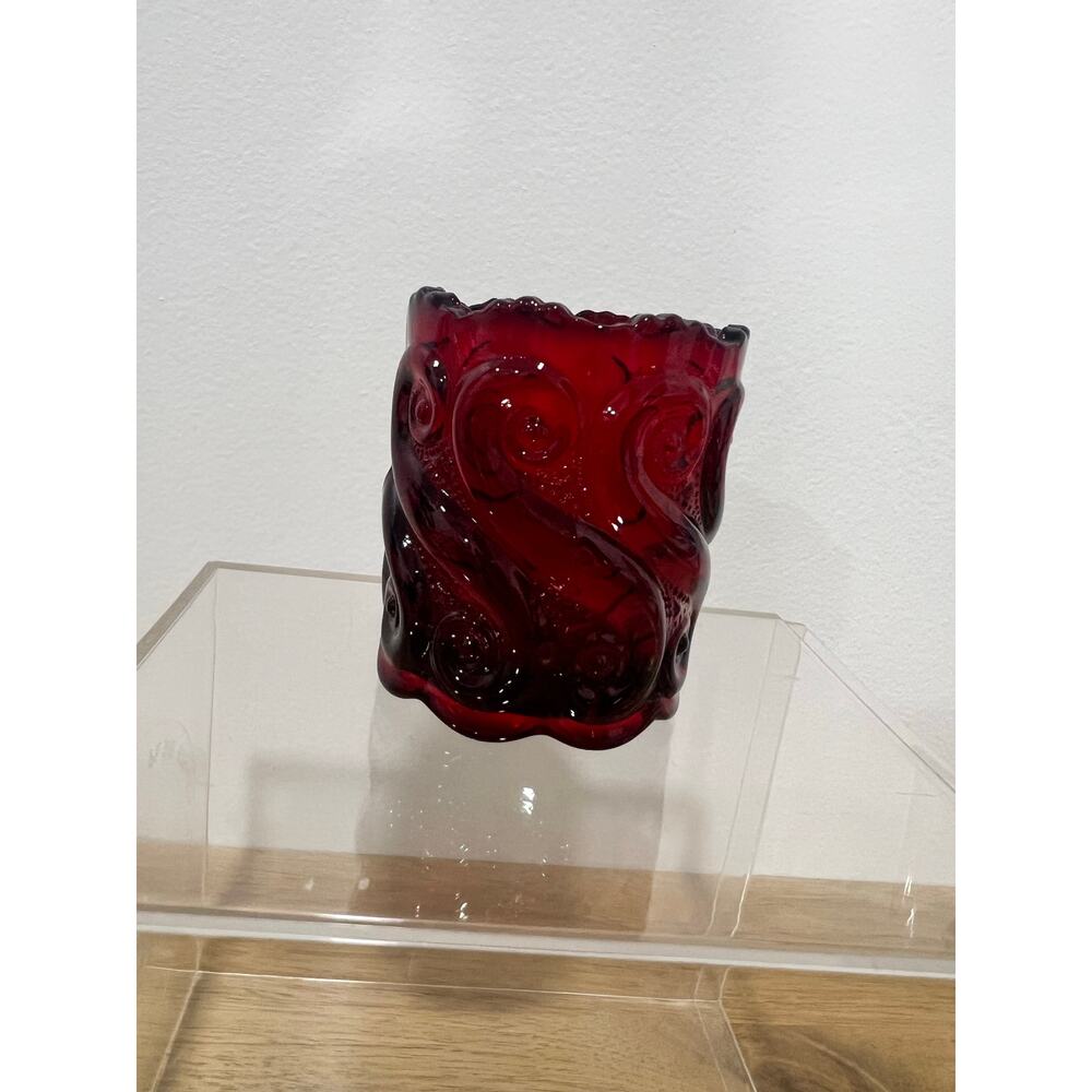 LG Wright Amberina Ruby Red Glass Toothpick Holder in the "S Repeat Scroll"